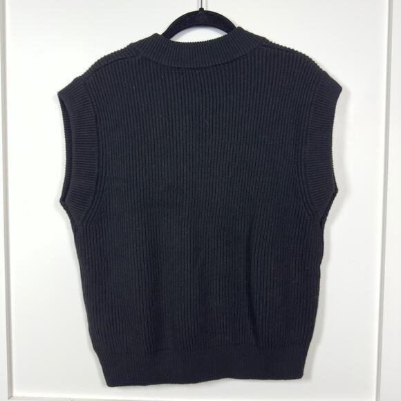 ZARA Oversized Rib Knit Sleeveless V-Neck Pullover Sweater Vest Black Size Small - Picture 6 of 7